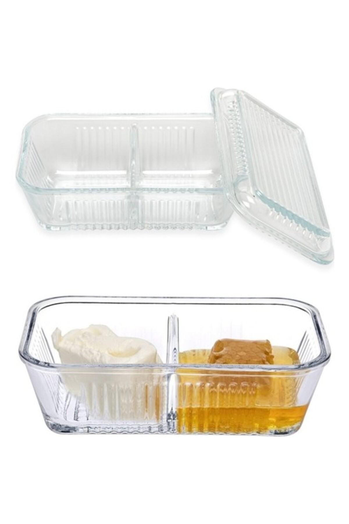 Iki Bölmeli Kapaklı Saklama Kabı Reçel Bal Tereyağlık Kahvaltılık - Görsel 2